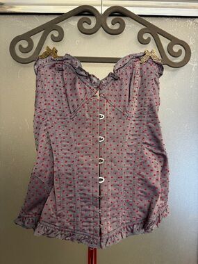 Agent Provocateur Strapless Dot Corset Top in Heather Gray with Red Dots large